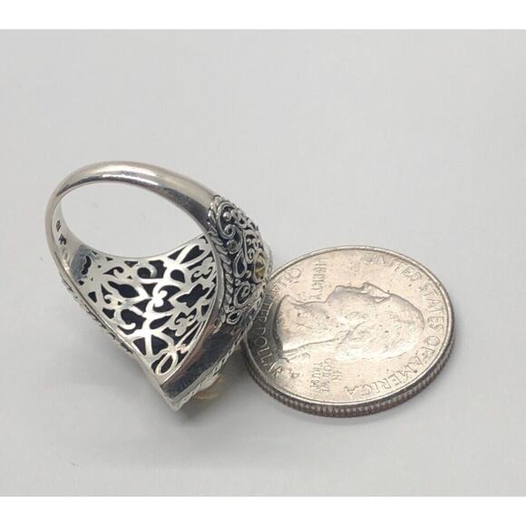 18k Gold and Sterling Silver Ring 925 Size 9.5 Bali Opal Scroll M ID signed - Picture 9 of 9